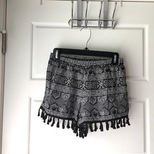 Black and White Print Tassel Shorts